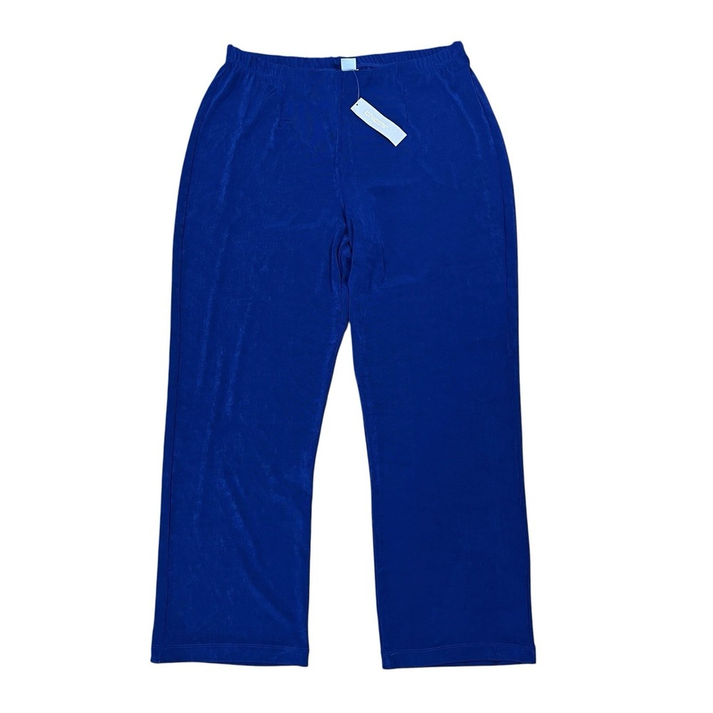 New Chico Travelers No Tummy Pants Size L PETITE Blue Naia Fabric Straight Leg